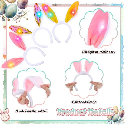 Zeyune 100 Pcs Light up Bunny Ears Headband, LED Ear Rabbit Hairband, Plush Luminous Headdress Party Hair Accessories for Women Men