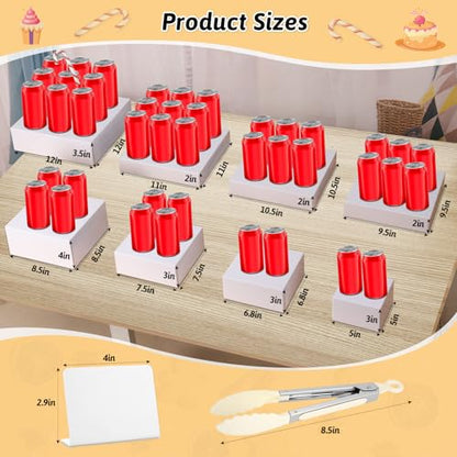 Billbotk 8 Pieces White Buffet Risers with Label Stands, Serving Tong and Markers for Party, Display Stands for Jewelry Display, Home Display, Table décor(12"/11"/ 10.5" /9.5"/ 8.5" /7.5" 6.8"/ 5")