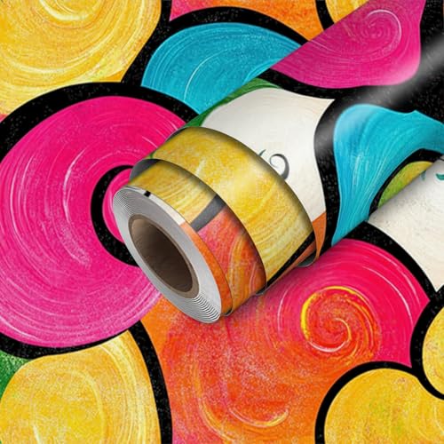 HOMETITUTE Color Swirl Abstract Wallpaper Peel and Stick Contact Paper Wall Paper Stick 17.7" x 118.1" Self Adhesive Removable Vinyl Wall Covering Bedroom Kitchen Bathroom Home Decor - color: Color Swirl Abstract