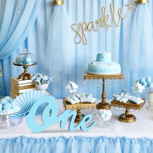 TONIFUL One Wooden Sign Cutout Letter for Boy 1st Birthday Party Decorations Table Centerpieces for First Birthday Light Blue Letter Wooden Photo Booth Props Party Decorations Supplies - style: One-Light Blue