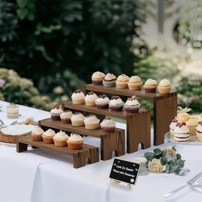 HBlife 2 Set Widened Wood Display Risers for Vendor Events, Stackable Modular Cupcake Stand Buffet Risers, Dessert Table Display Set, Tiered Display Shelves for Perfume/Figures/Collectibles, Charcoal