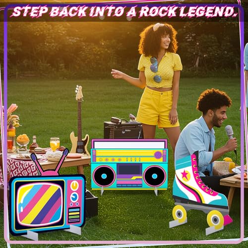 Soulchen 3 Pcs 24 Inch Large 80s 90s Photo Booth Props Retro 80s 90s Birthday Party Decorations Boombox Neon Television Roller Skates Frame Backdrop for Hip Hop Musical Party Supplies - style: 80s