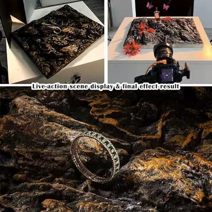 Large 3D Photography Background Board Stereoscopic Imitation Rock Texture Photo Background Waterproof Reusable Photo Backdrops for Product Food Jewelry Cosmetics Props 24x18IN - color: black