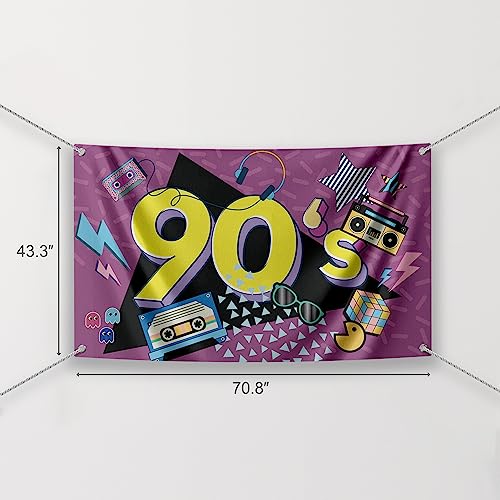 90s Party Decoration Kit - Includes Photography Backdrop & 10 Studio Selfie Photo Booth Props with Sticks - 90's Retro Style Hip Hop Theme Studio Background Banner Supplies - size: 90s
