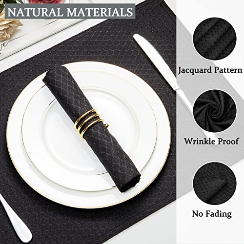 Cloth Napkins Set of 8 – Square 17x17 Inch Jacquard Fabric Polyester Washable Reusable Cloth Napkins for Kitchen Dinner Dining Restaurants Wedding Party Banquet Table (Black) - color: Black