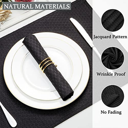 Cloth Napkins Set of 8 – Square 17x17 Inch Jacquard Fabric Polyester Washable Reusable Cloth Napkins for Kitchen Dinner Dining Restaurants Wedding Party Banquet Table (Black) - color: Black