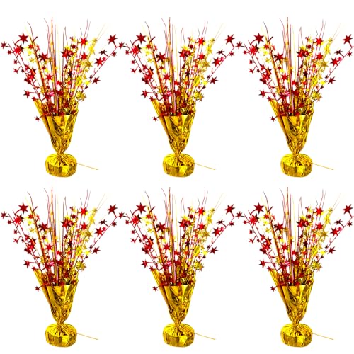 6 Pack Metallic Foil Spray Table Centerpiece Decoration Star Brust Glitter Table Topper Decor for Birthday Circus Casino Graduation Christmas New Year's Eve Party Supplies Red Gold - color: Red and Gold