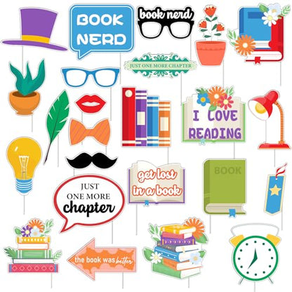 Reading Party Decorations 24PCS Book Club Photo Props I Love Reading Photo Props Party Favor for Book Lover Bday Library Supplies