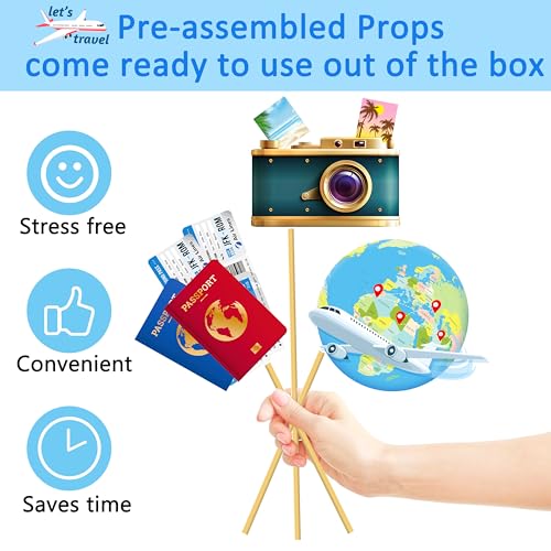 37pcs Travel Theme Party Photo Booth Props Adventure Awaits Party Decorations Let The Adventure Begin Bon Voyage Map Theme Photo Props for Farewell Retirement Around The World Party Supplies