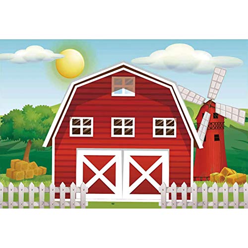 Yeele 8x6ft Cartoon Farm Backdrop for Photography Rustic Farmhouse Red Barn Birthday Background Photo for Kids Children Farm Theme Birthday Party Banner Cake Table Decor Photo Shoot Props Vinyl - size: 8x6ft