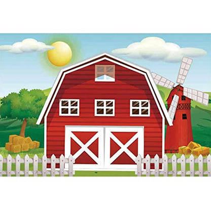 Yeele 9x6ft Cartoon Farm Backdrop for Photography Rustic Farmhouse Red Barn Birthday Background Photo for Kids Children Farm Theme Birthday Party Banner Cake Table Decor Photo Shoot Props Vinyl - size: 9x6ft