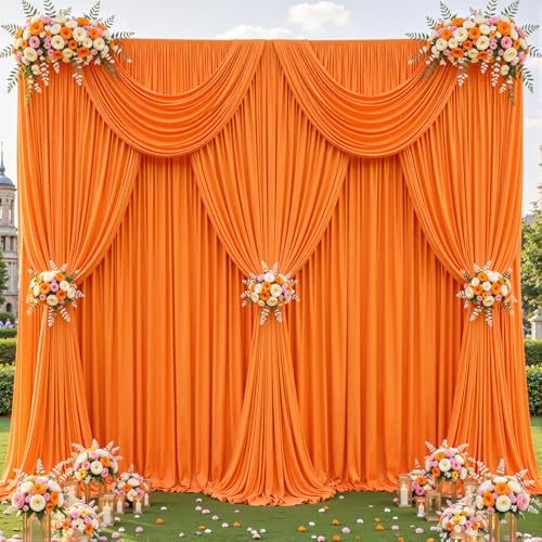4 Panles Orange Backdrop Curtains - Wrinkle Free Fabric Backdrop Curtain for Photoshoot, 10FT Wedding Party Photo Backdrop Drapes for Birthday Baby Shower Photography Stage Background Decorations - color: Orange, size: W4' x H10'(4 panels)
