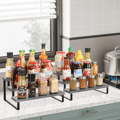 YINMIT Wooden Display Riser Stand, Tiered Perfume and Cologne Organizer Stand, 3 Tier Spice Rack Organizer, Rustic Display Shelf for Candles (3 Tier,2Pack,Grey) - color: 3 Tier,2Pack,Grey