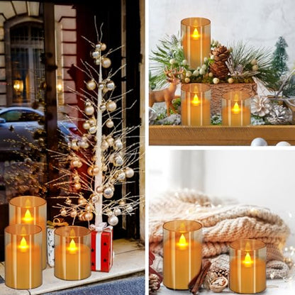 wemarry Flameless Candles 4" 5" 6" Acrylic Glass Pillars 3" Diameter Battery Operated Flickering Candles Include 8-Key Remote with Timer Function 400+ Hours (Amber, Warm Light 6 Pack) - color: Amber, size: Warm Light 6 Pack