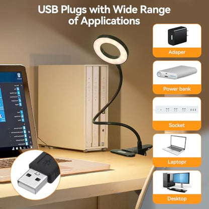 Skymore Desk Clip on Light, [3 Color Modes & 10 Brightness] LED Reading Light with Clamp, Flexible Gooseneck Book Light for Kids Reading Book in Bed, Headboard-Black - color: Black