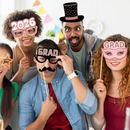 Blulu 24 Pieces 2026 Graduation Party Photo Booth Props Kit, Funny Graduation Party Selfie Props, Selfie Photo Frame for High School and College Grad Favors Supplies(Pink) - color: Pink