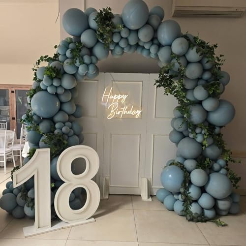 Double Dusty Blue Stuffed Balloons Different Size 115Pcs 5/10/12/18" Slate Blue Balloon Arch Garland kit for Birthday Baby Shower Bridal Shower Gender Reveal Wedding Theme Party - color: Dark Dusty Blue