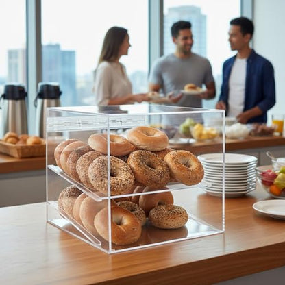 Marketing Holders Bagel and Pastry Display Case Clear Acrylic Cabinet 2 Tray Dispenser for Hotel Breakfast Bars Self Serve Food Counter Buffet or Bakery - size: Pastry Cabinet 2 Trays