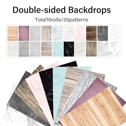 Photo Backdrop 10Pcs 20Patterns Small Product Photography Backdrops Kit Food Photography Backdrop Board Double-Sided Table Top Backdrop Kit Flat Lay Props