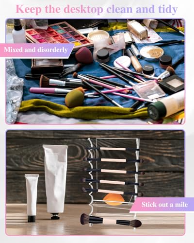 2 Pcs Acrylic Makeup Brush Holder, 16 Tier Unique Clear Paint Brush Drying Rack Hair Brush Holder for Women, Acrylic Pen Holder Display Stand for Home School Office or Store Use