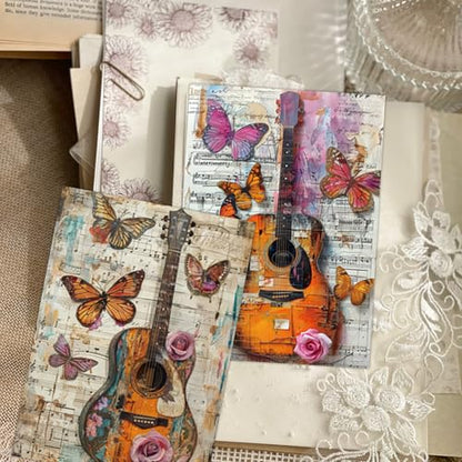 PRSTINCOL Scrapbook Paper,16 Sheets 4.1x5.8 Inch Guitar Butterfly Style Scrapbook Paper,Single-Sided Vibrant Origami Decoupage Papers for Diy Crafts, Card Making, Art Journaling - color: Guitar_Butterfly