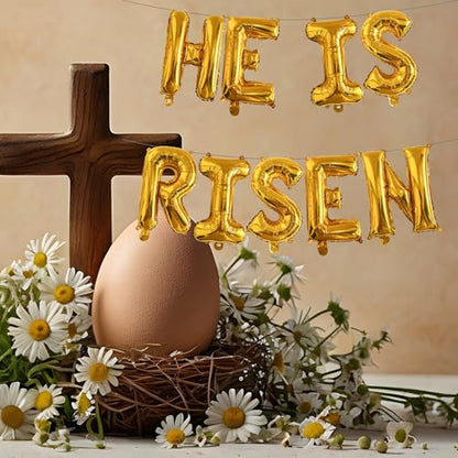 Easter-Balloon He Is Risen Gold Letter Balloons 9PCS 16in Foil Banner Easter Spring Party Decoration Celebration Mantle Fireplace Wall Backdrop Supply