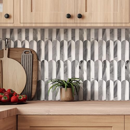 10-Sheet Fish Scale Peel and Stick Backsplash for Kitchen Wall Tiles,12 inches Gray and Marble Mixed Metal Gold 3D PVC Wall Tile Stick on Backsplash for Kitchen and Bathroom - color: Dark Gray and Marble White Mixed Metal Gold