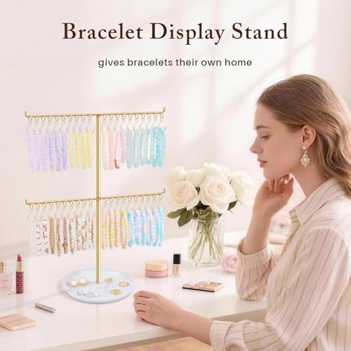 OAOLEER Bracelet Holder Display, Gold Jewelry Holder with 40 Movable Hooks Bracelet Stand Organizer, Jewelry Display Stand for Necklaces Bangles (2 Tier) - size: 2 Tier-Gold