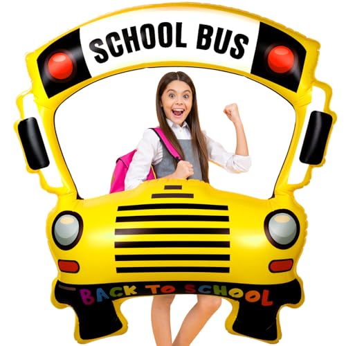 Colingmill 55 Inch School Bus Photo Frame Inflatable Balloon Decorations Photo Backdrop Booth Selfie Frame Background for Classroom Party Supplies - style: School Bus