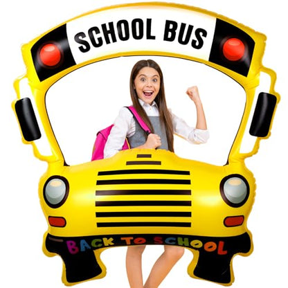 Colingmill 55 Inch School Bus Photo Frame Inflatable Balloon Decorations Photo Backdrop Booth Selfie Frame Background for Classroom Party Supplies - style: School Bus