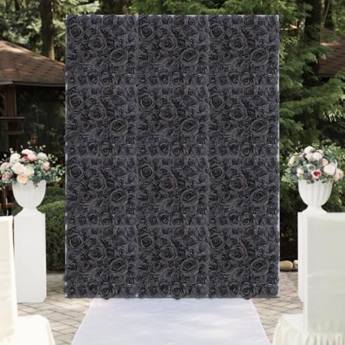 12PCS Flower Wall Panels Black 3D Silk Rose Wall Artificial Gorgeous Wall Backdrop Background Artificial Flowers Decoration for Photo Background Home Party Wedding Backdrop Decoration