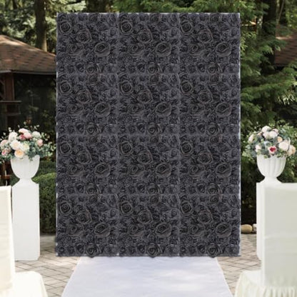 12PCS Flower Wall Panels Black 3D Silk Rose Wall Artificial Gorgeous Wall Backdrop Background Artificial Flowers Decoration for Photo Background Home Party Wedding Backdrop Decoration