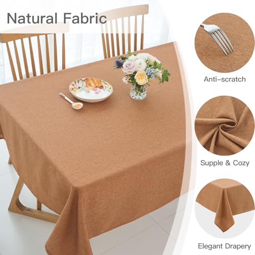 maxmill Fall Tablecloth Waterproof Spillproof Wrinkle Resistant Wipeable Linen Textured Dining Table Cloth for Harvest Thanksgiving Dinner, Party, Buffet and Camping, Square 60 x 60 Inch, Amber - color: Amber, size: 60" x 60" (Square)