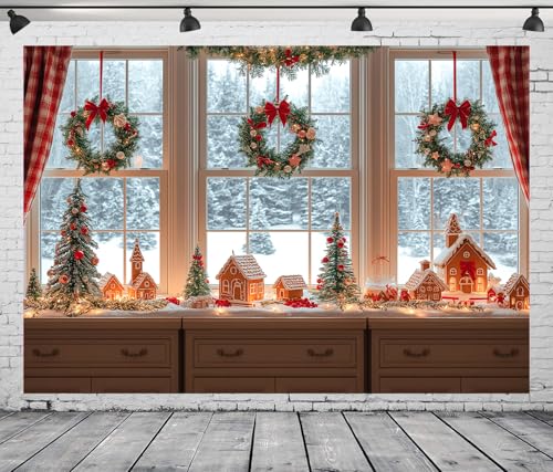 10x8 FT Christmas Gingerbread House Backdrop Natural Snow Outside Xmas Backdrops for Photography Gingerbread House Christmas Party Decorations Family Photo Shoot Props Banner - size: 10x8 FT