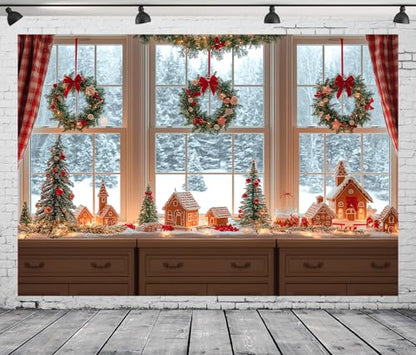 10x8 FT Christmas Gingerbread House Backdrop Natural Snow Outside Xmas Backdrops for Photography Gingerbread House Christmas Party Decorations Family Photo Shoot Props Banner - size: 10x8 FT