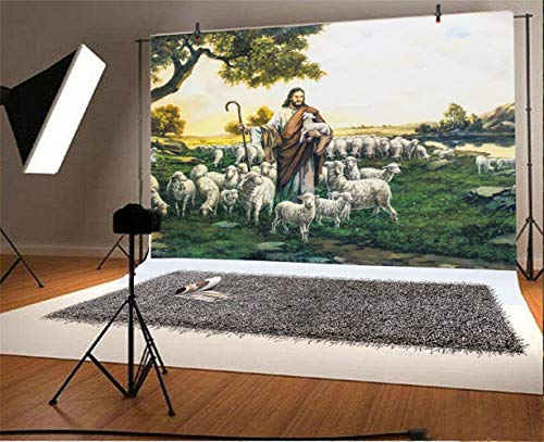 Laeacco Dusk Shepherd Sheep Flock Grassland Fresco Easter Backdrop 10x8ft Jesus Christ Theme Christmas Background Bible Story Church Activities Christian Photo Shoot Studio - size: 10x8ft