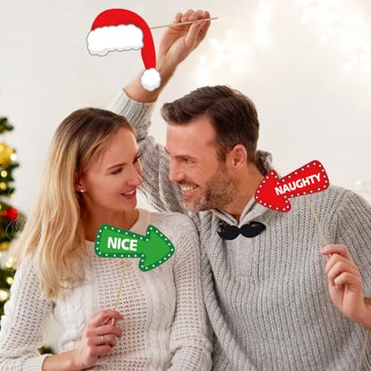Avezano Christmas Photo Booth Props, 32Pcs Christmas Party Decorations Set Party Favors, Selfie Holiday Photo Prop for Photography, X’mas Games for Party Supplies for Adults