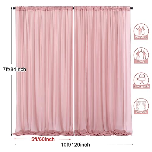 PARTISKY 10x7ft Dusty Rose Chiffon Backdrop Curtains, Wrinkle-Free Sheer Fabric Photo Drapes for Wedding Ceremony Arch Birthday Baby Shower Photography Stage Decor 5X 7ft, 2 Panel - color: Dusty Rose, size: 10ft x 7ft