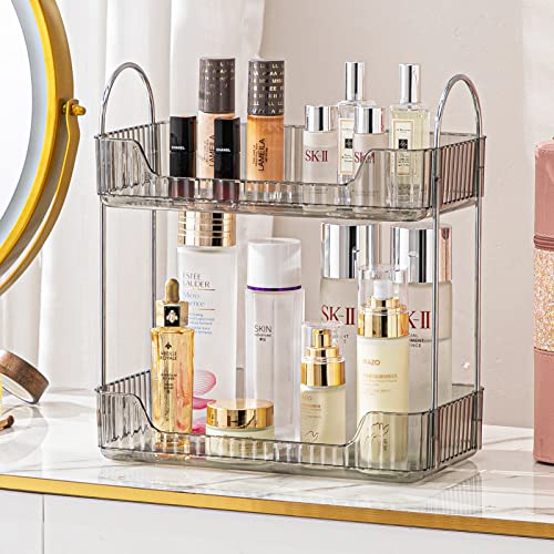 shuang qing 2 Tier Bathroom Counter Organizer Countertop Storage, Cosmetics Skincare Shelf Organizer, Makeup Organizer Perfume for Dresser Vanity Tray, Spice Rack Organizer for Kitchen (Grey) - color: Suya Grey, size: Standard-2 Tier