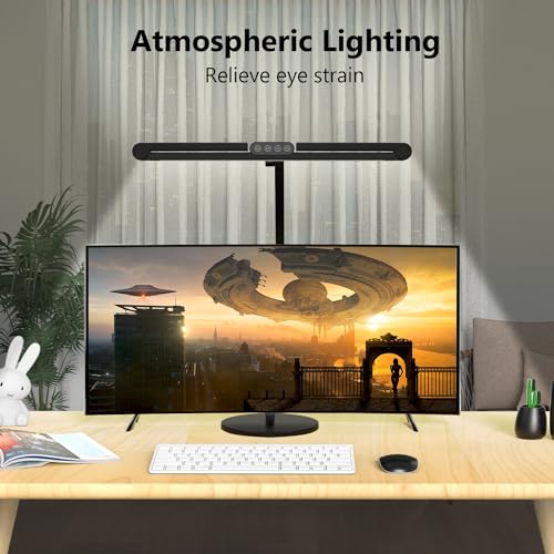 Micomlan Architect Desk Lamp with Remote Control, Adjustable Led Desk Light for Home Office with Base, 24W Bright Auto Dimming Table Light Rotatable Office Lamp with Swing Arm for Computer Cafting - color: Dark Black