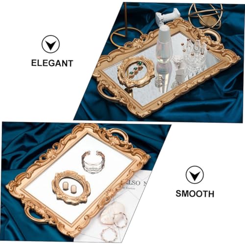 Luxshiny Retro Cosmetic Storage Tray Golden Mirror Surface, European Style Decorative Vanity Tray for Perfume and Jewelry Display, Photo Prop for Home Décor and Dressing Table