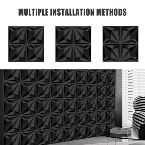Decorative 3D Wall Panels, 33 Pack Textured PVC Tiles 12x12 Inch, Black - Covers 33 Sq Ft, Modern Wall Art for TV Wall & Game Room, Waterproof & Cuttable (Glue Required)
