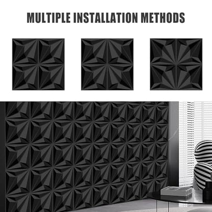 Decorative 3D Wall Panels, 33 Pack Textured PVC Tiles 12x12 Inch, Black - Covers 33 Sq Ft, Modern Wall Art for TV Wall & Game Room, Waterproof & Cuttable (Glue Required)