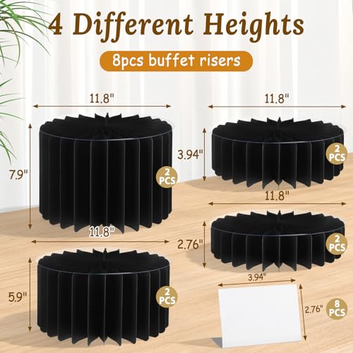 8Pack Buffet Risers Display Stands Foldable Food Risers for Buffet Table Tall Cake Cupcake Stands Cardboard Cylinder Stand Dessert Table Display Set for Catering Jewelry Wedding Party Decor (Black) - color: Black, size: 8Pack