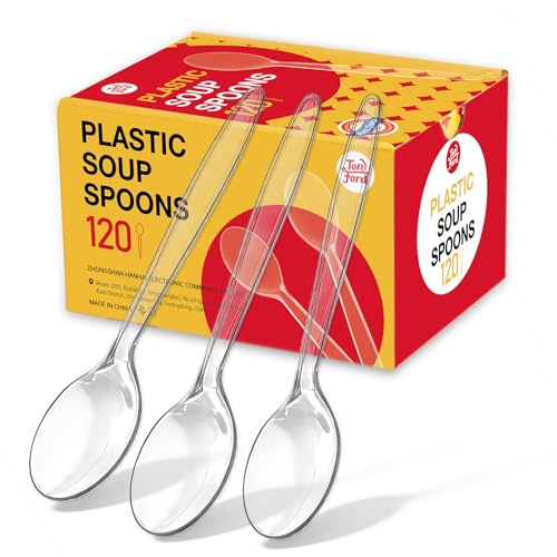 Plastic Soup Spoons, Heavy Duty Disposable Cutlery, Deepened Spoon Bowl for Hot Food, 120 Count