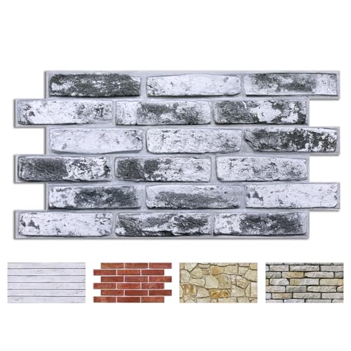 COMSTICKC 3D Gray Faux Brick Wall Panel, Peel and Stick Wall Covering, 12 Pcs of 22.8" x 11.8", Not Real Brick, UrltraLight PVC Self Adhesive Brick Decorative Tile,Paintable,Covers 22.48 sq.ft - color: Waterwash Brick