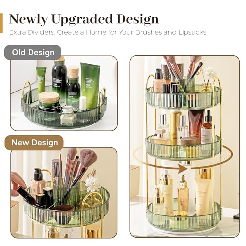 Aveniee Rotating Makeup Organizer for Vanity, Upagraded Perfume Skincare Bathroom Counter Organizers with Brush Divider, 2 Tier Spinning Lipstick Cosmetic Lotion Storage,Green - color: Gem Green, size: New-2 Tier