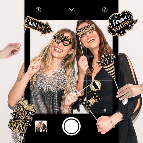 cobee 36 Pack Birthday Photo Booth Props Kit, Happy Birthday Party Favors Selfie Supplies Funny Bday Photobooth Prop with Sign Decorations for Wedding Holiday Christmas New Year, Gold-Black
