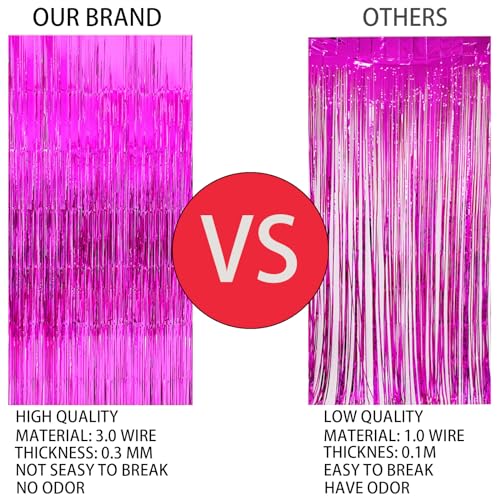 Valentines Day 2 Pack 3.3 * 8.3 ft Foil Curtain Metallic Tinsel Fringe Curtains Photo Booth Props Backdrop for Birthday Wedding Engagement Baby Shower Christmas Holiday Celebration Partyl,Hot Pink - color: Hot Pink, size: 2 Pack