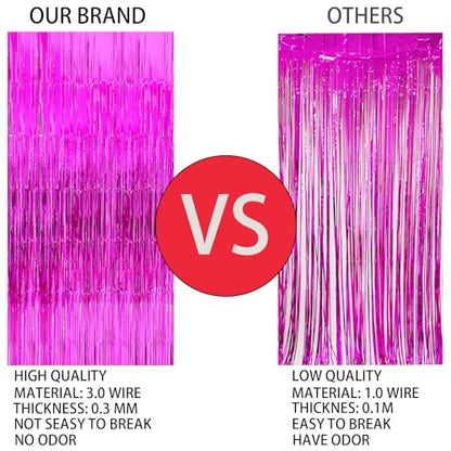 Valentines Day 4 Pack 3.3 * 8.3 ft Foil Curtain Metallic Tinsel Fringe Curtains Photo Booth Props Backdrop for Birthday Wedding Engagement Baby Shower Christmas Holiday Celebration Partyl,Hot Pink - color: Hot Pink, size: 4 Pack